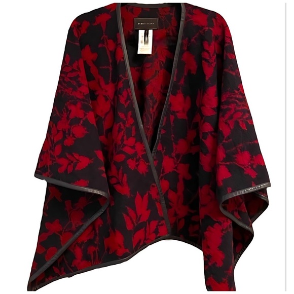 BCBGMAXAZRIA RUDY Ink Combo Collarless Open Front Asymmetric Wool Cape Wrap NEW - Picture 4 of 10